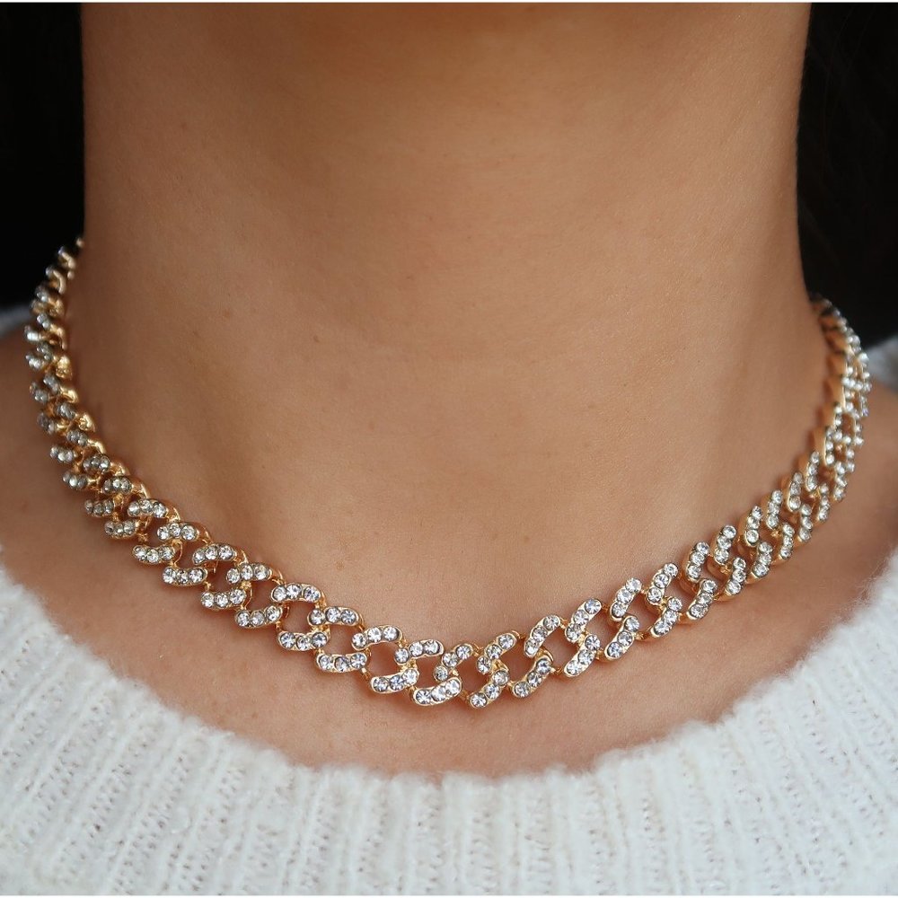 Iced Out Diamond CZ Miami Cuban Link Chain, 9mm Cuban Link Choker